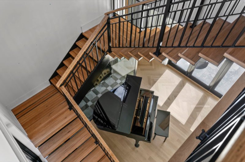 Looking down the oak staircase at the Frances house