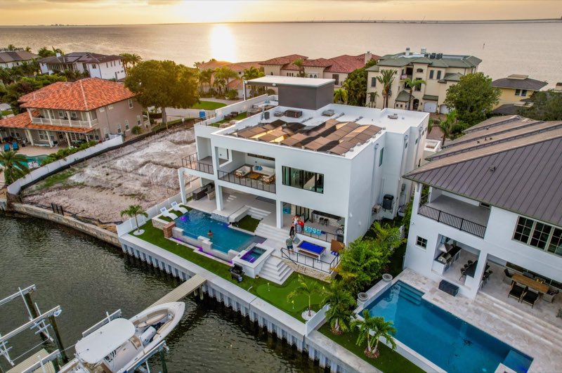 Aerial view of the San Jose House on the water in South Tampa