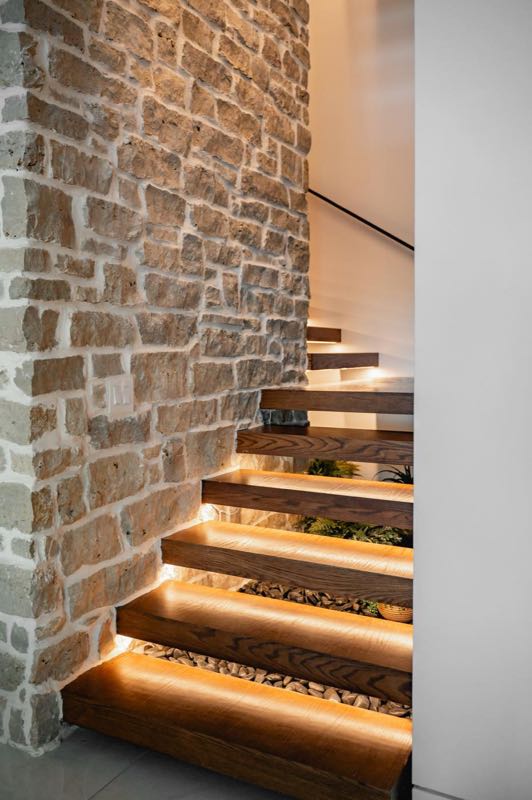 Stone stair with lit treads