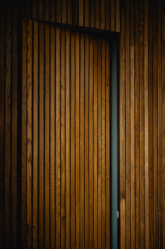 Wood slat entry door detail